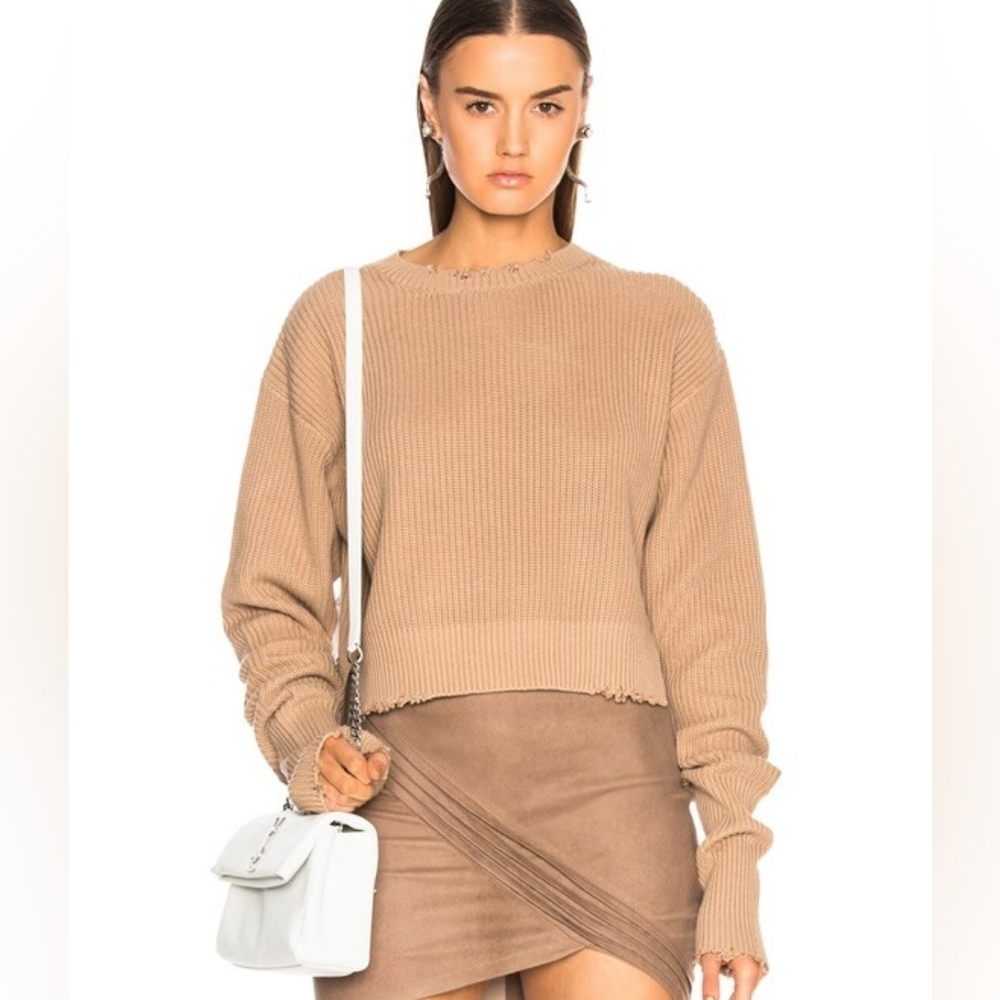 RtA Distressed August Sweater Brown Tan Biscuit Grunge Minimalist Fall Sz Medium